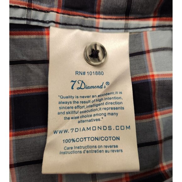 7 Diamonds Western Shirt Cowboy Button‎ Up Blue Plaid Cotton Mens Large - Picture 13 of 16